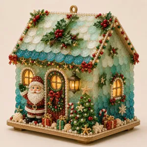 DIY Sea Glass Christmas House Glowing Coastal Resin Glass Ornament Handmade Desktop Decor For Holiday Party Gift