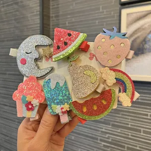 Bambini Carino Feltro Cartone Animato Frutta Stella Sole Fermagli Lato Glitter Accessori Capelli Piccole Ragazze Frangia Styling