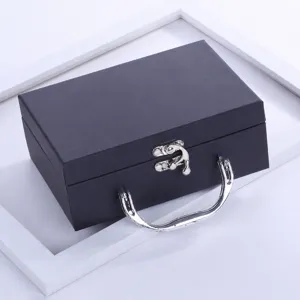 Portable Luxury Gift Box Hard Cardboard Cosmetic Lipstick Packaging Box With Metal Handle And Lock Clasp For Party