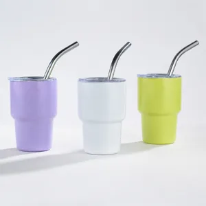 Mini Auto Koffiekop Geisoleerde Roestvrijstalen Tumbler Met Rietje Draagbare Vakuum Reisbeker