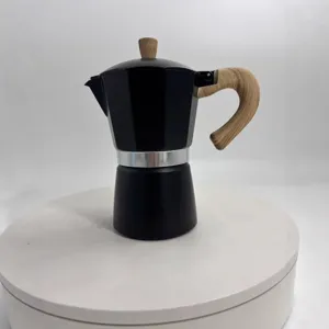 European Style Aluminum Moka Pot Wood Grain Handle Portable Espresso Coffee Maker For Home Kitchen Outdoor Brewing
