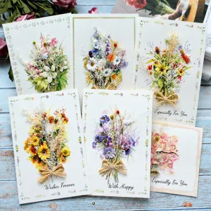 Creative Dried Flower Greeting Card Handmade Pastoral Style Blessing Card With Envelope For Teacher Day Birthday Festival