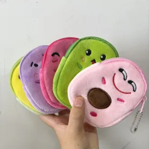 Monedero de Peluche de Aguacate Lindo Caricatura Bordada Fruta Billetera Mini Bolsillo con Cremallera Llavero Lindo Colgante Regalo Para Niños