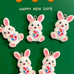Cute Cartoon Resin Rabbit Charms Colorful Easter Egg Floral Pendants For DIY Jewelry Earrings Necklace Keychain Accessories