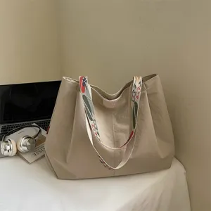 Borsa Tote da Donna a Grande Capacità Borsa a Tracolla Casual con Tracolla Ricamata in Tessuto di Nylon Semplice Shopper