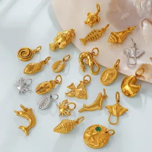Gold Plated Stainless Steel Marine Life Conch Shell Fish Pendant DIY Jewelry Accessories For Women Vacation Gift