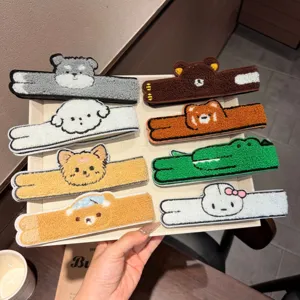 Cute Cartoon Animal Plush Embroidery Hairband For Kids Girls Velcro Fringe Sticker Baby Toddler Hair Accessories Headwear