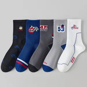 Heren Halfhoge Sportsokken Katoen Ademend Crew Sokken Met Racenummer Patroon Geribbelde Boorden Casual Dagelijkse Outdoor Sokken