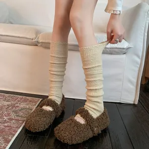 Vintage Knitted Leg Warmers Women Autumn Winter Warm Cotton Wool Blend Lace Trim Slouchy Stirrup Socks Korean Sweet Long Tube Boot Cuffs