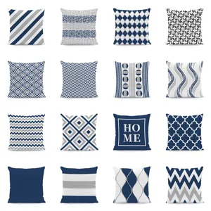 Moderner Minimalistischer Geometrischer Kissenbezug Leinen Kurzplüsch Pfirsichhaut Kissenhülle Bedruckt Marineblau Grau Home Decor Dekokissenbezug