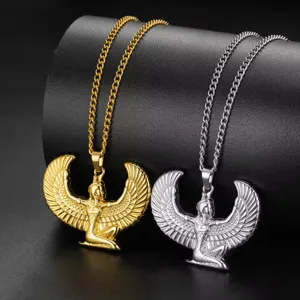 304 Roestvrij Staal Egyptische Vleugels Godin Hanger Ketting Hip Hop Punk Wolfskop Engel Kruis Lange Ketting Ketting Voor Mannen Vrouwen Sieraden