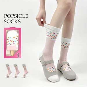 Damen Kreativ Eis Geschenkbox Baumwolle Wadenlange Socken Amerikanischer Stil Farbe Block Schweißabsorbierend Lässige Socken
