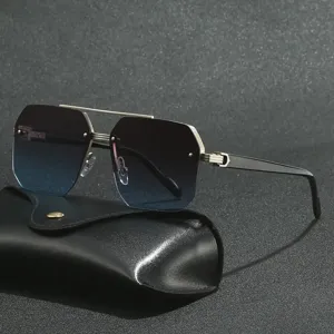 Men Women Square Double Bridge Sunglasses Fashion Metal Half Frame Pilot Sun Glasses UV400 Eyewear Vintage