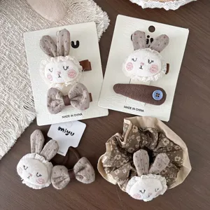 Accessori per Capelli in Stile Mori Lino di Cotone Coniglio Molletta Fiocco Elastico per Bambini Autunno Inverno Carino Motivo Floreale