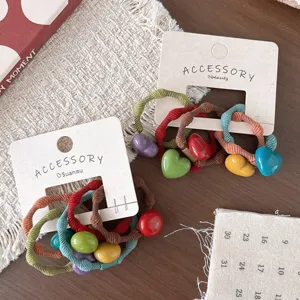Kinderen Kleurrijke Elastische Haarelastiekjes Schattige Hart Ronde Kraal Haarklemmen Hoge Stretch Paardenstaarthouders Voor Meisjes Haaraccessoires Handgemaakte Hars Decoratie