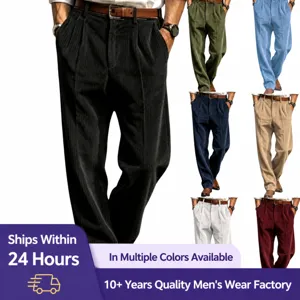 Heren Corduroy Casual Nette Broek Rechte Pijpen Plooi Zakelijk Woon-werkverkeer Broek Effen Kleur Retro Hoge Kwaliteit Lange Broek