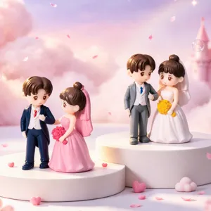 Cute Sweet Couple Miniature Figurines PVC Cartoon Bride Groom Statues For DIY Dollhouse Car Desktop Landscape Decoration Wedding Gift