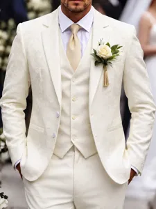 Men Business Suit Set Dark Jacquard Floral Pattern Slim Fit Notch Lapel One Button Blazer And Pants For Wedding Banquet