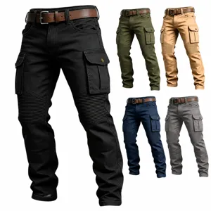 Men's 100% Cotton Cargo Pants Multi-Pocket Tactical Outdoor Casual Trousers Patchwork Straight Leg Work Pants For Men