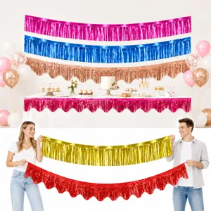 Metallic Wavy Fringe Banner PET Tinsel Curtain Garland Birthday Wedding Party Decoration Glossy Backdrop Banner