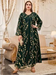 Donna Taglie Forti Vestaglia in Rete Aperta Davanti Filo d'Oro Floreale Ricamato Cardigan Lungo Largo Casual Capispalla