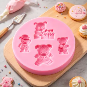 Moule à Gâteau en Silicone pour Fondant Ours Mignon Gaufrage Chocolat Artisanat en Sucre Outil de Pâtisserie Cuisine DIY Décoration