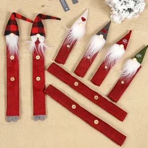 Christmas Refrigerator Handle Covers Gnome Burlap Holiday Kitchen Decor Oven Microwave Handle Protector Swedish Tomte