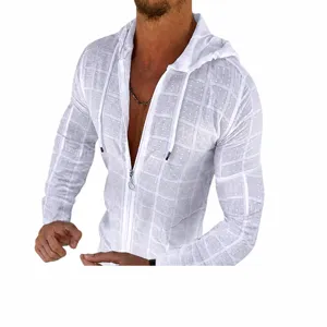 Men's Casual Slim Fit Long Sleeve Hooded Shirt Zip Up Cardigan Cotton Blend Plaid Grid Pattern Hip Hop Streetwear Hoodies