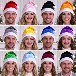 Bonnet De Noel En Peluche Courte Chapeau De Pere Noel Pour Adultes Decoration De Fete Festive Colore Doux