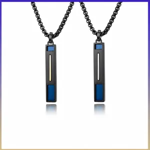 Men's Stainless Steel Geometric Rectangle Pendant Necklace Patchwork Design Urban Hip Hop Streetwear Black Blue Jewelry