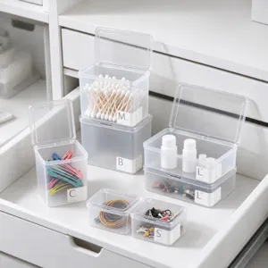 Boîte de Rangement à Couvercle Rabattable Transparent Givré Style Japonais Organisateur de Bureau en Plastique PP pour Bijoux