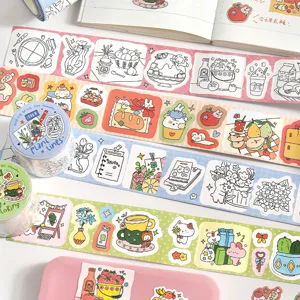 Schattige Cartoon Washi Tape Rol Gestanst Decoratief Maskeertape Voor Journaling Scrapbooking DIY Kunst Ambacht Kleurplaat Sticker