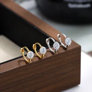 S925 Sterling Silver Round Zirconia Ear Buckle For Women Simple Small Hoop Earrings Light Luxury Exquisite Geometric Jewelry Gift
