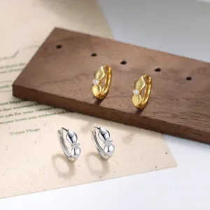 Pendientes de Aro de Plata de Ley 925 con Forma de Hoja Pequeños Strass Chapado en Oro Plata Joyería para Mujer
