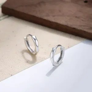 S925 Sterling Silver 3D Rhombus Hoop Earrings For Women Simple Fashion Geometric Huggie Earrings Luxurious Minimalist Jewelry Gift