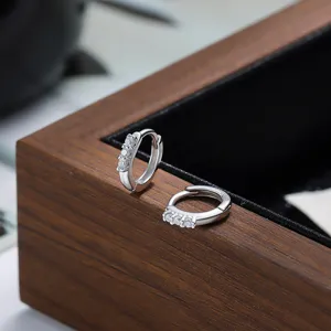 S925 Sterling Silver Micro Zirconia Hoop Earrings For Women Minimalist Geometric Huggie Earrings Tiny Cartilage Piercing Jewelry