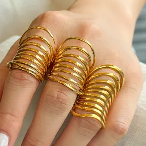 Irregular Multi-Layer Stainless Steel Ring For Women Gold Silver Plated Geometric Statement Band Niche Light Luxury Finger Jewelry
