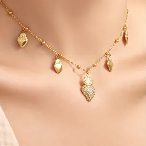 Luxury Titanium Steel Four Leaf Flower Heart Zirconia Jewelry Set Gold Silver Plated Heart Pendant Necklace Earrings Bracelet For Women Gift