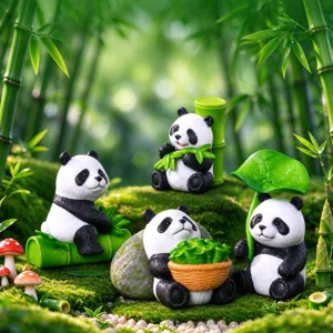 Cute Panda Micro Landscape PVC Action Figure Ornament DIY Miniature Fairy Garden Accessories Car Interior Decor Bamboo Panda Small Statue For Home Office Desk