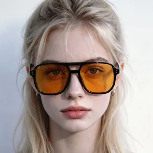 Lunettes de Soleil Carrées Rétro à Double Pont Style Européen et Américain pour Hommes Femmes Protection UV400 Tendance Mode Clous de Riz Lentille AC Monture PC Lunettes de Plein Air