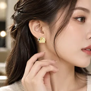 Retro Gold Plated Sheep Stud Earrings With 925 Sterling Silver Post Rhinestone Animal Jewelry For Women Minimalist Lamb Earrings