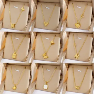 Minimalist Titanium Steel Gold Plated V-Shape Butterfly Heart Geometric Pendant Necklace Fashion Jewelry Gift For Women