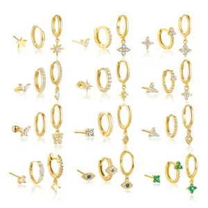 Ensemble de Boucles d'Oreilles Clous Géométriques en Zircone en Argent Sterling 925 pour Femmes Bijoux de Mode de Luxe Cadeau de Fête