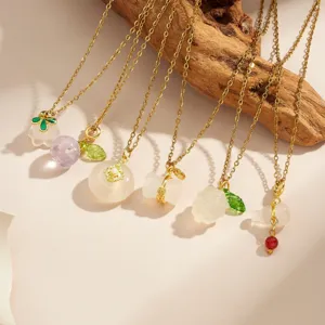 Chinesischer Retro-Stil Vergoldet Edelstahl Achat Friedensschnalle Glücksbeutel Quaste Anhänger Halskette Für Damen Elegant Schmuck Geschenk