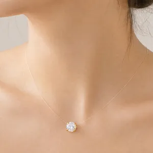 Titanium Steel Mermaid Tears Pendant Necklace For Women Invisible Fishing Line Rhinestone Inlaid Square Charm Dainty Jewelry Gift