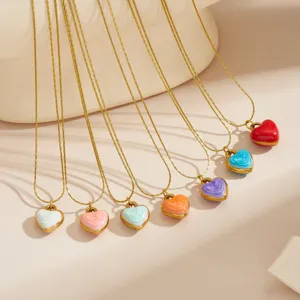 Titanstahl Bunte Emaille Herz Anhänger Halskette Für Damen Dopamin Vergoldet Vakuum Galvanisiert Nicht Verblassender Süßer Schmuck