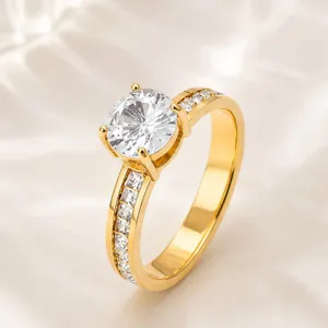 Titanstahl Pflastern Zirkonia Ring Eleganter Runder Stein Band Für Damen Herren Gold Silber Plattiert Mode Schmuck Ring