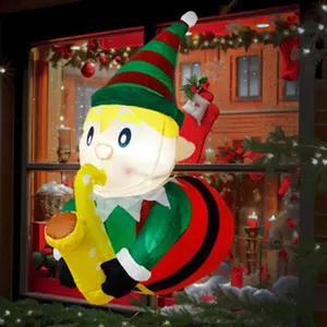 Kerst Opblaasbaar Raam Elft LED Verlicht Ornament Muzikaal Saxofoon Elft Vakantie Tuin Decor Kerstdecoratie