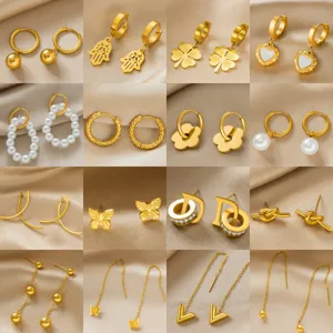 Damen Titanstahl Kleeblatt Herz Geometrische Ohrstecker Exquisite Strass Künstliche Perle Schmetterling Ohrringe INS Stil Schmuck