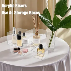 Transparent Acrylic Display Risers Storage Box Cube Organizer For Dessert Cake Figure Toy Showcase Stand